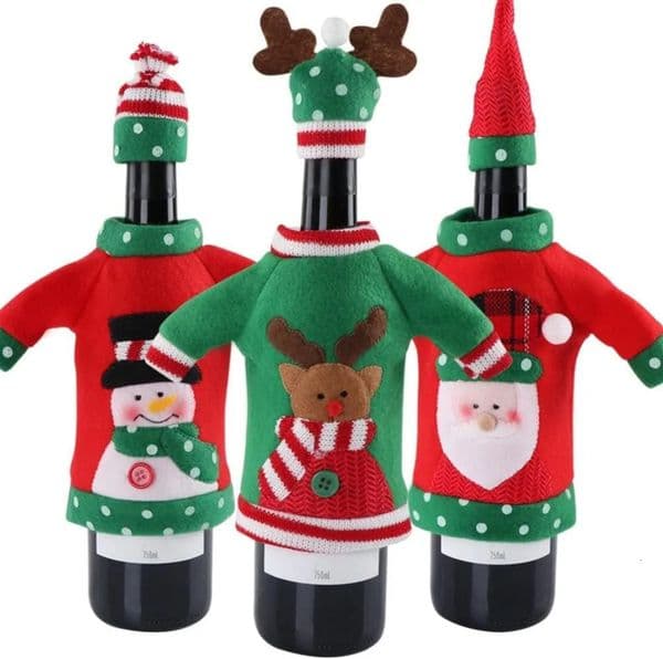 Luxury Designer Decor 3Pcs Cover, Ugly Sweater room Wine Bottle Cover For Holiday Christmas Party Decorations Decoration Home 6 10
