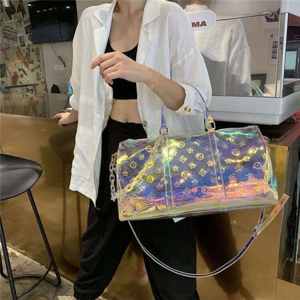 Cross-Border Foreign Trade Transparent Colorful Fashion Casual Travel Bag, Trendy Laser Dry-Wet Separation Multi-Purpose Handbag