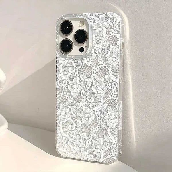 Elegant Romantic White Lace Pattern Case For iPhone 17 Pro Air 16 15 14 13 12 11 Pro Max 7 8 Plus 16E Vintage Floral Lace Phone T260424