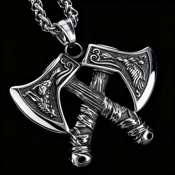 HNSP 316L Stainless Steel Viking Warrior Double Axe Pendant Necklace For Men Vintage Jewelry Accessory 260427