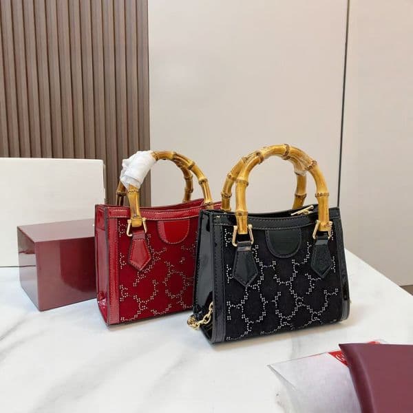 Designer bag 2026 new bamboo section handbag women's shoulder crossbody bag versatile rhinestone flower chain bag