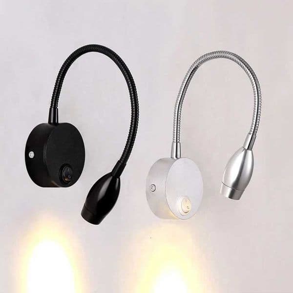 3W LED Wall Lamp Study Bedroom Bedside Reading Lamps Black Silver 360 Degree Flexible Adjustable Switch Night Light 90-260V Spot H260427