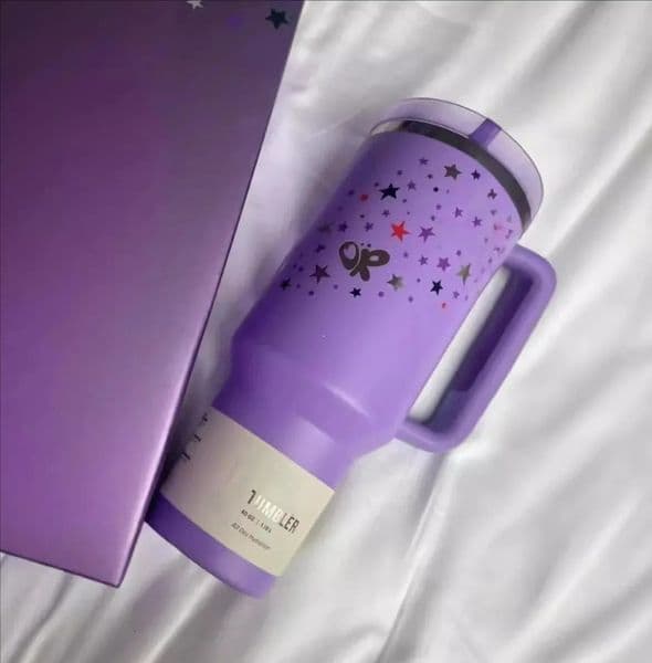 Luxury Designer Decor New 1Pc Purple Stars Cups 40Oz Stainless Steel Tumblers With Handle room Lid And Straw Thermos Water Bottles
