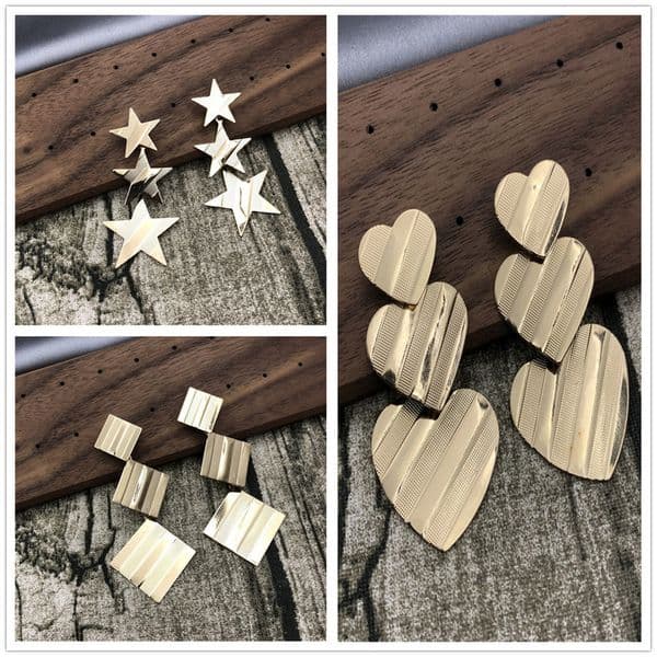 Five-pointed star, square, heart-shaped three-piece earrings, simple business-style earrings women, accessories for travel photography and wedding photoshoots