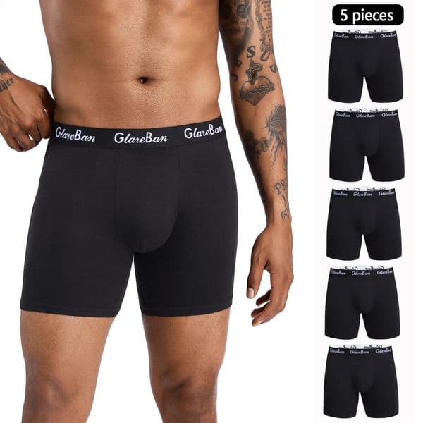 5pcs Set Mid-Long Black Boxer Shorts Men Underwear Breathable Male Underpants for Men Homme Boxershorts Slips Soft Panties 260424
