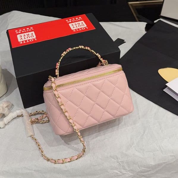 Colorful Flower Metal Handle Women Designer Makeup Bag with Mirror 17x10cm Gold Hardware Lambskin Leather Portable Vanity Box Shoulder Cross Body Cosmetic Case