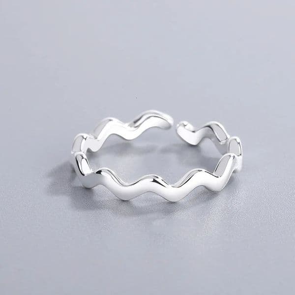Fashion Twisted Line 925 Sterling Silver Smooth Wave Simple Opening Rings R049 260427