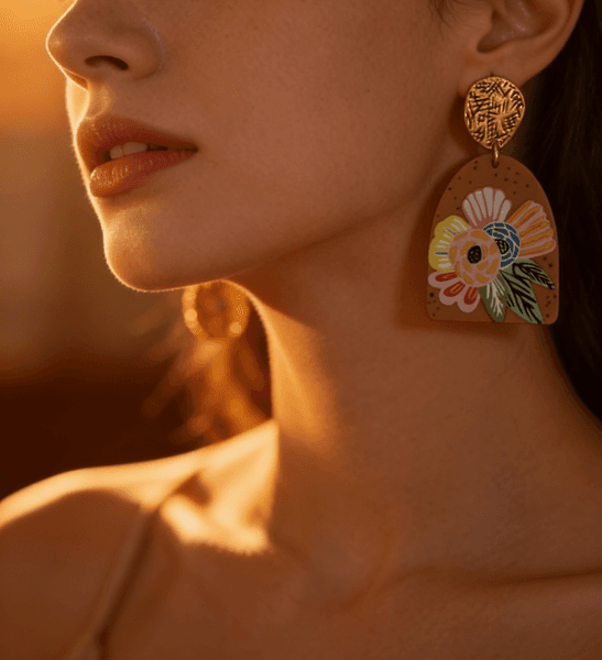 Direct from the manufacturer Vintage Hand-Painted Flower Earrings, Brown Resin Boho Statement Drop Earrings for Women Party Jewelry
