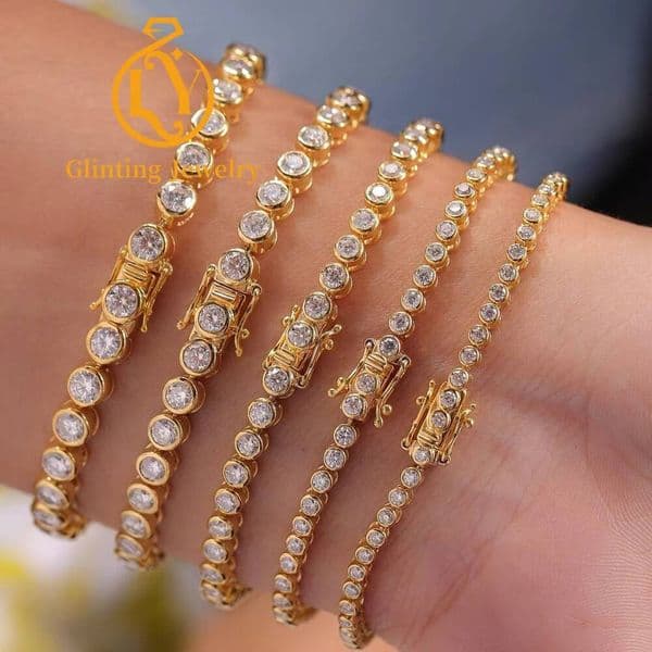 High End 18k Solid Gold Bezel Diamond Bracelet 10k 14k Pure Gold Bangle Bracelet Tennis Chain Lab Grown Diamond Bracelet