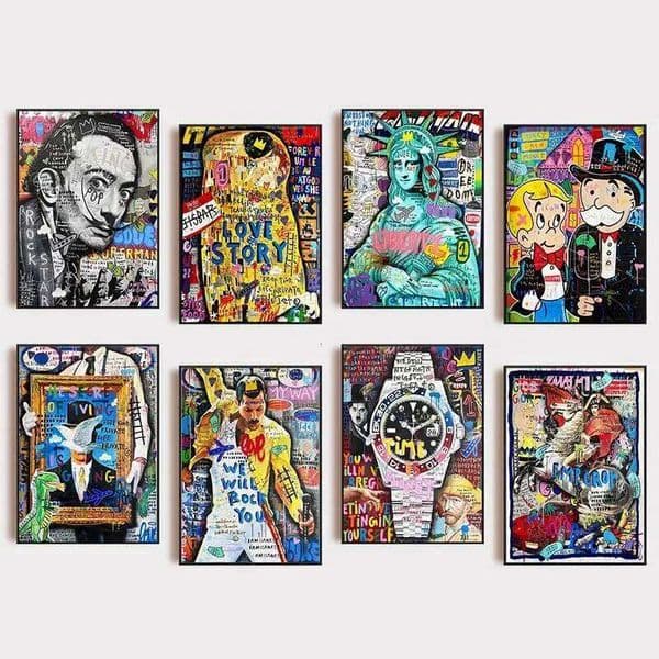 Graffiti Posters Banksy Style Canvas Love Kiss Richie Rich Wall Art Picitures Prints Mona Liberty Home Decor Painting 26H0427