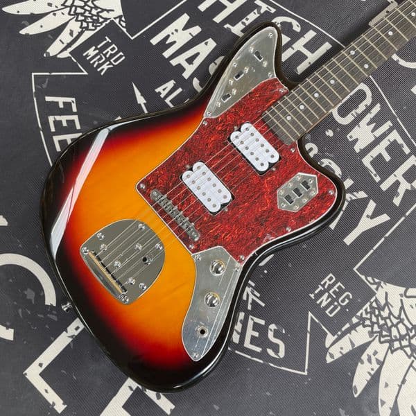 6-string sunset gradient electric guitar with red tortoiseshell pickguard and HH pickups guitars. Vintage rock electric guitarra. In stock.