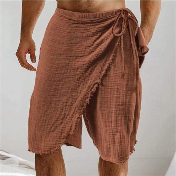 Boho Mens Linen Shorts Seaside Beach Casual Breathable Solid Color Drawstring Men Summer Vintage Irregular y260424