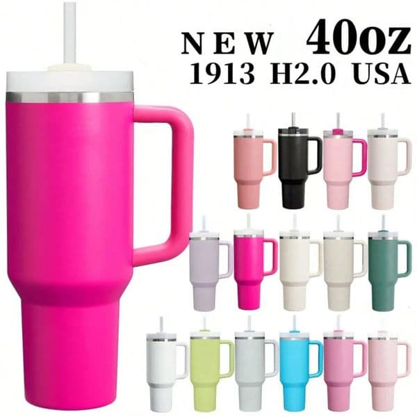 Luxury Designer Decor 1Pc 1913 H2.0 40Oz Stainless Steel Tumblers Cups With Silicone Handle Lid And Straw 2Nd Generation Car Mugs Vacuum Ins 6 17