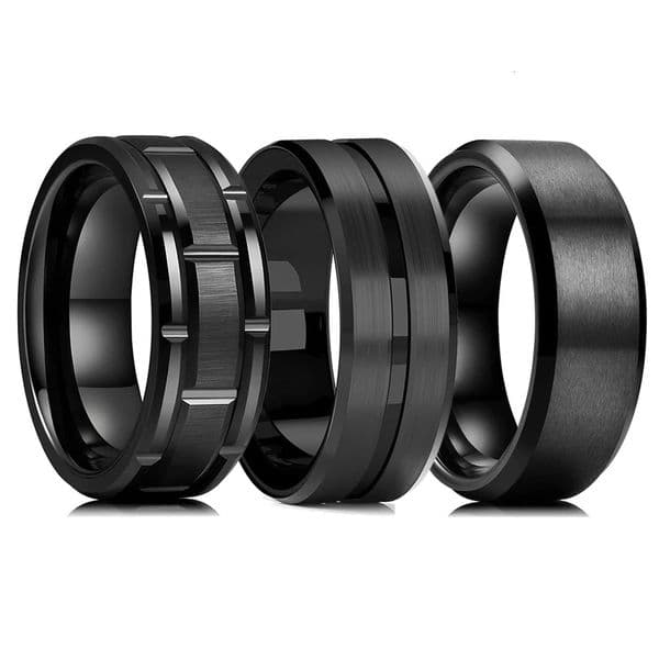 2023 Trendy Mens 8mm Black Wedding Band Rings Double Groove Beveled Edge Stainless Steel Engagement Ring For Men 260427