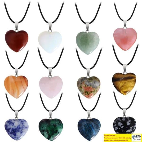 Natural Stone Gemstone Pendant Necklace With PU Leather Chain Heart Shape Crystal Quartz Turquoise Charm Necklace Jewelry For Women Men Girl 369 LL Tax Duty Free