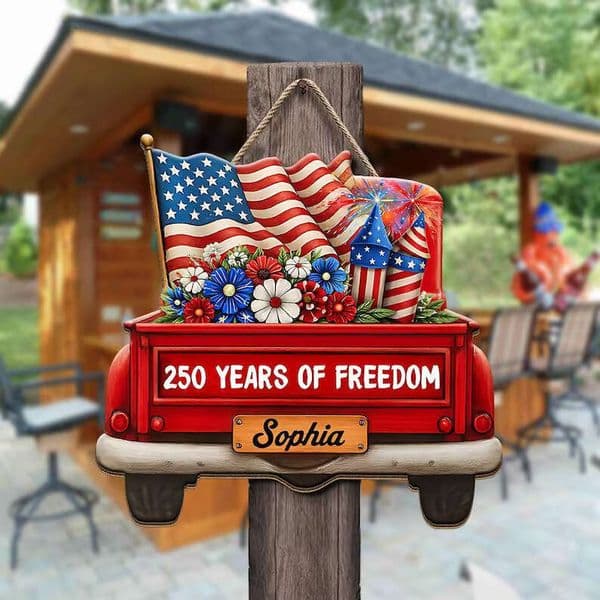 2026 New Independence Day Wooden Door Hanging Patriotic Fabric Decoration Rustic Holiday Wall Ornament for Home Porch Decor