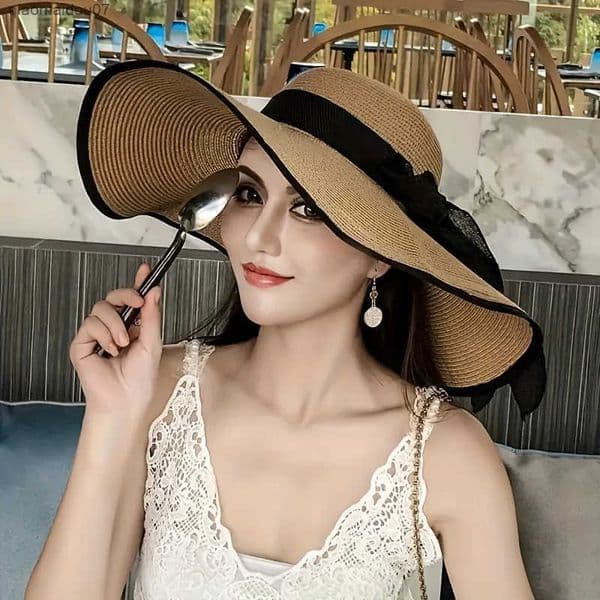 1pc outdoor Seaside woman fashion big Bow large brimmed Sun Protection Cap Foldable Straw Hat L260427