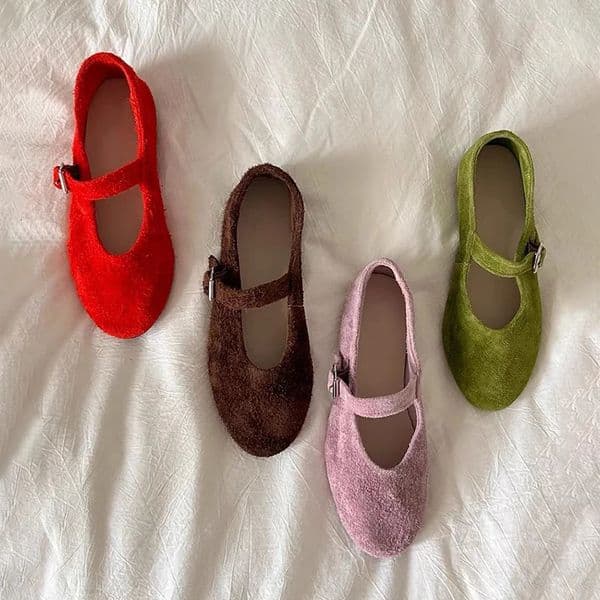 Leather Mary Janes Flats Shoes Women Cow Suede Buckle Strap Ballet Ladies Spring Autumn Shallow Soft Casual Loafers 260427