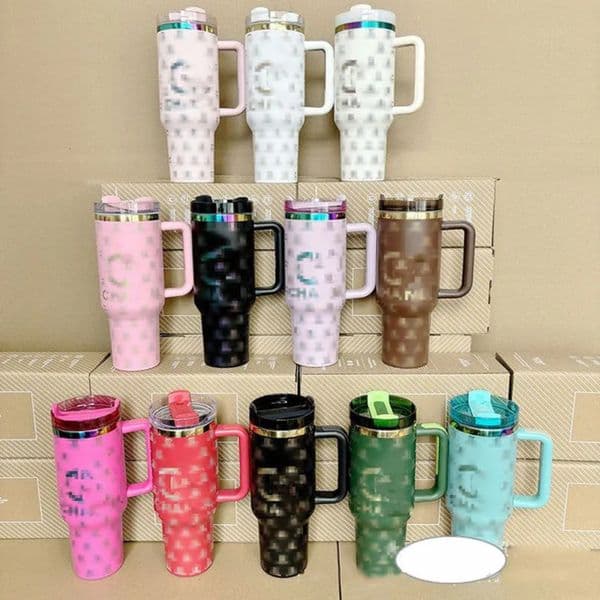 Luxury Designer Decor Water Bottle Stainless Steel Vacuum Mug, Double-Wall room Insulated Travel Car Cup With Handle & Straw Lid Coffee Mug 6 16