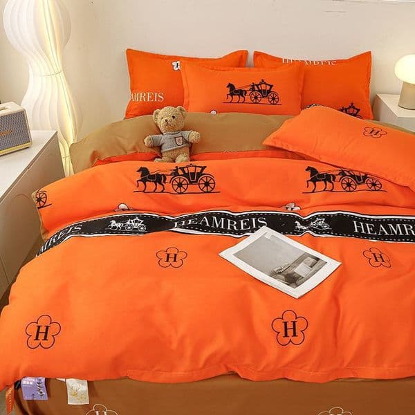 Broadcast Bestseller Little Carriage Love Horse Orange High End Light Luxury Four Piece Set Thickened Bed Sheet 200x230cm Y260525