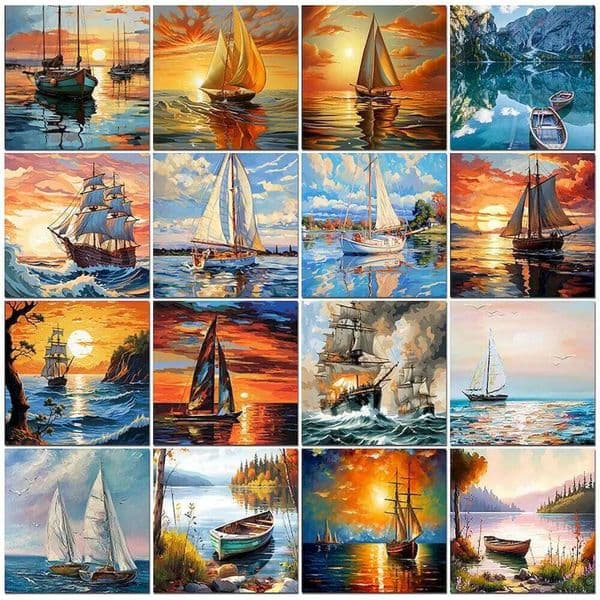 1pc frameless Hand Sailboat In Bedroom Living Room Landscape Painting By Numbers Kit DIY Artwork Canvas Home Decorati 26H0427