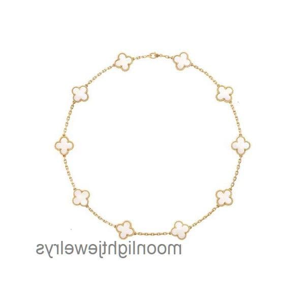 Designer Jewelry Vanly cleeff Straight Color Black Agate Ten Flower Necklace Double-Sided Four-Leaf Clover Clavicle Chain Vajra Luxury Brand