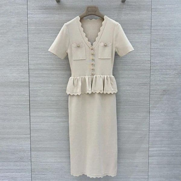 Casual Dresses High-quality 2026 Women's V-neck Lace-edge Solid-color Dress Elegant And Fashionable Suitable For Social Gatheringsxy2641419