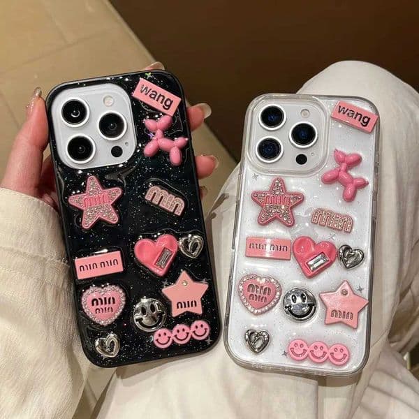 Cute 3D Love Heart Y2K Star Spicy Girl Phone Case For iPhone 15 14 13 11 12 Pro Max Epoxy Transparent Soft Shockproof Cover T260424