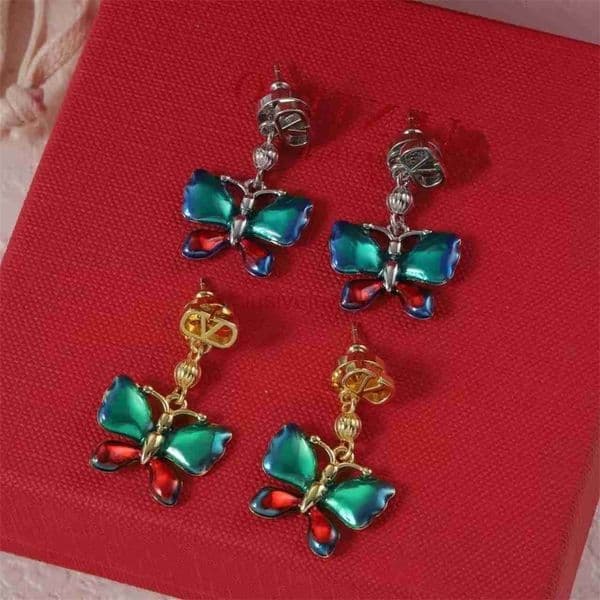 designer earrings valentinly butterfly colored earrings are plated with 18K gold offering a light luxury and feel with the letter V design elegant earrings for women
