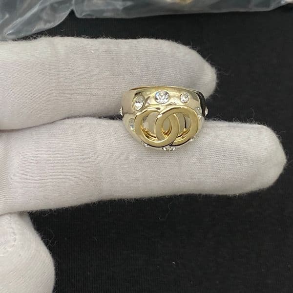 Gold Plated Letter Ring Gold-color Brass Copper Leather Band Rings Fashion Fine Finger Ring Luxury Crystal Pearl Ring for Womens Wedding Jewelry Gifts One Size:6 7 8