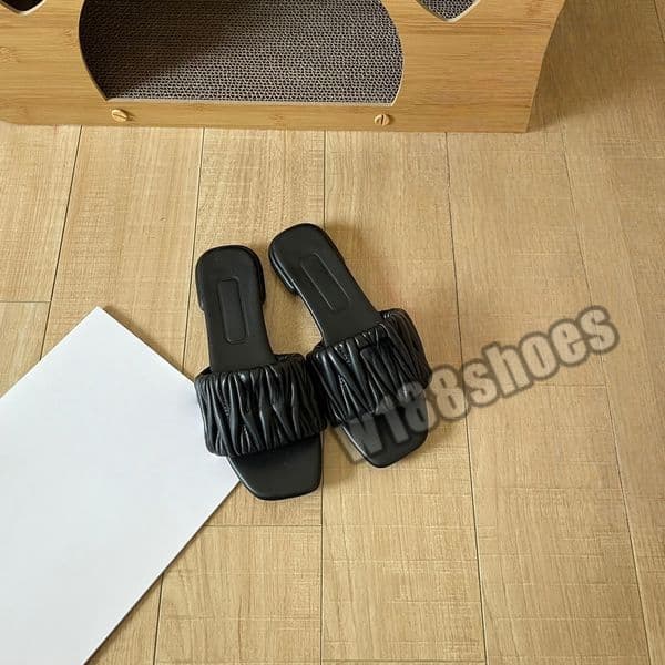 Womens PU Leather Flat Summer Beach Slides Slippers Soft 5CM Heel Height Slippers Shoes
