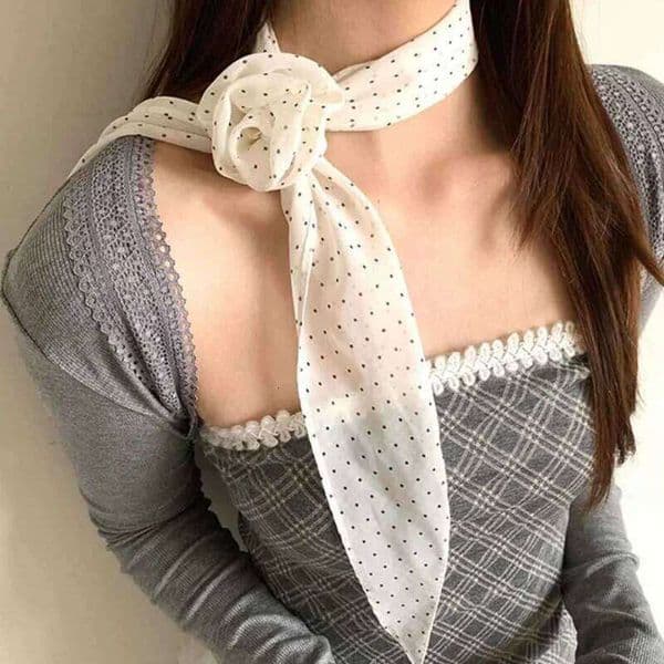 New Spring Summer Polka Dot Floral Decorative Scarf Necktie Soft Lightweight Breathable Lace Up Accessory Fashionable Decoration