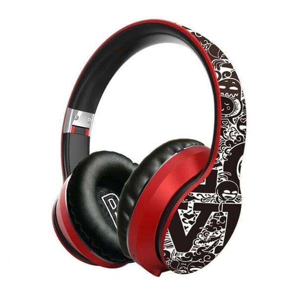 Wireless BT 5.0 Headphones Over Ear Headest Graffiti Design Foldable Headphone with Mic Hi-Fi Stereo For phone pc laptop 26L0427
