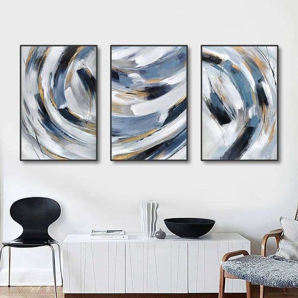 3PCS Frameless Abstract Blue Grey Annual Ring Canvas Painting Nordic Wall Art Print Picture for Living Room Modern Home Decor 26L0427