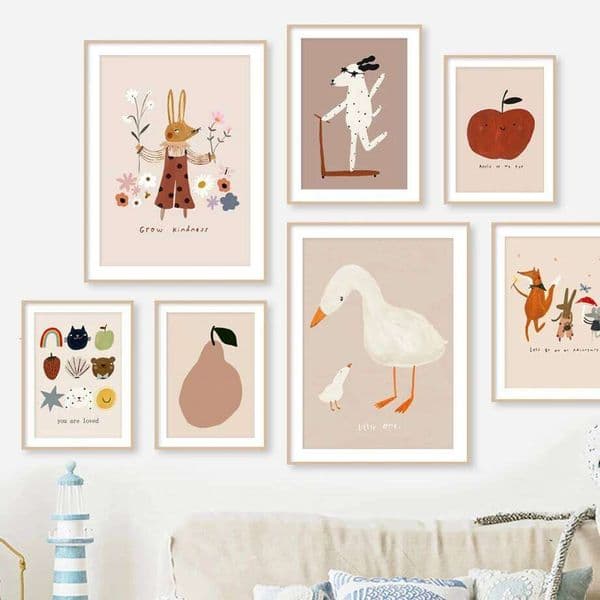 Dog Goose Rabbit Bear Fox Mouse Wildflower Cartoon Poster Art Canvas Painting And Prints Wall Pictures Baby Kids Room Decor 26Y0427
