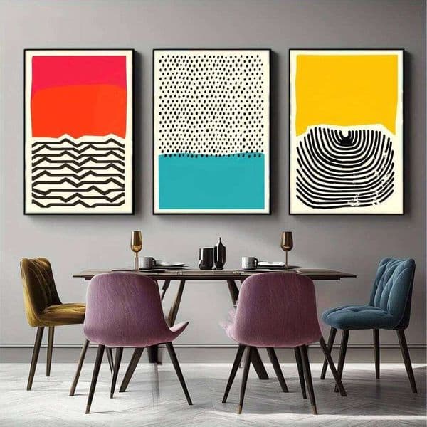 3pcs/set Red Yellow Squares Style Canvas Prints Mid-century Bauhaus Geometry for Modern Living Room and Home Decor 26H0427