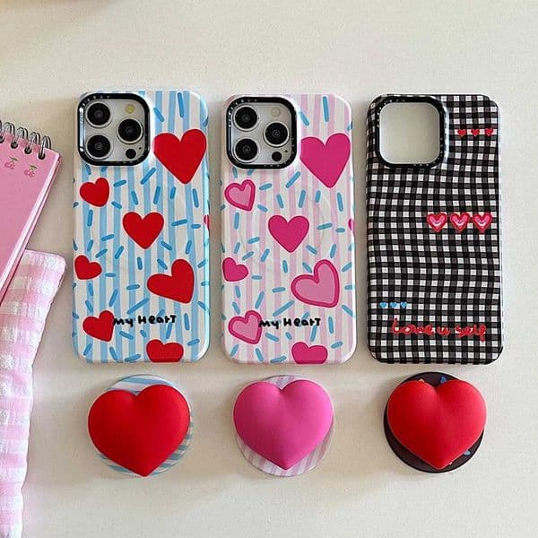 3D Cute Heart Magnetic Silicone Case for IPhone 13 14 15 16 Pro Max with Strong for MagSafe Anti-Slip Shockproof Back Cover Case T260424