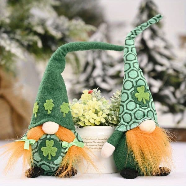 1pc/2pcs St. Patrick's Day Green Leaf Gnome Ornament Home Decor Irish Festival Decoration Small Standing Gnome Indoor Decoration