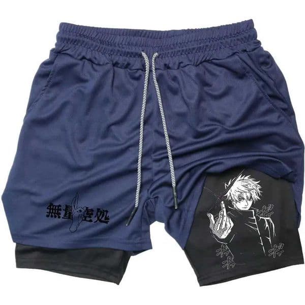 Anime Jujutsu Kaisen GYM Shorts Men Double-deck Sport Performance Workout Sportswear Bodybuilding T260428
