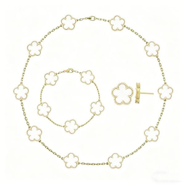 bracelet luxury jewelry jewlery 18K Gold Plated Four Leaf Clover Jewelry Set Necklace Bracelet Earrings Lucky Charm for Women Multi-Color Options Hypoallergenic