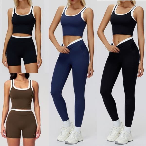 A2135 Fashion Yoga Vest Casual Contrast Top Running Sports Bra High Waist Tight Yoga Shorts Outdoor Running Shorts Leisure Sports Pants