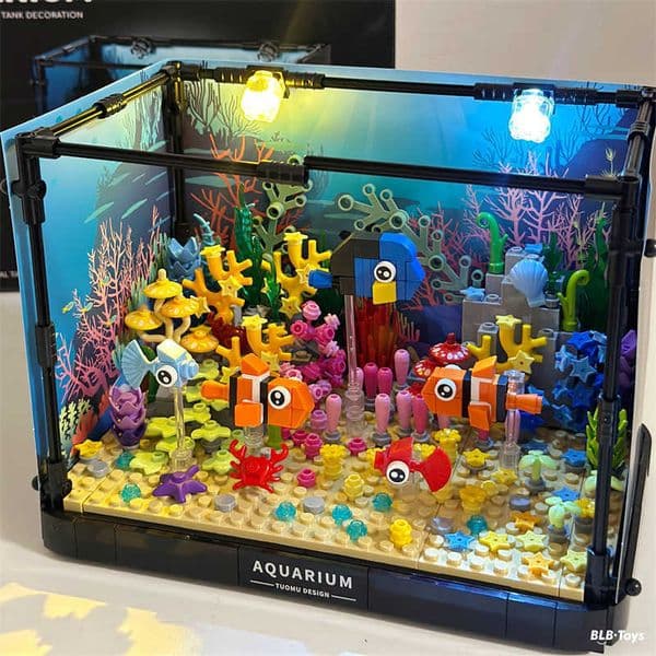T4001 Clownfish Coral Eco Tank with Light Assembly Building Blocks Simulation Fish Tank Building Blocks Ornament Gift 8 L260428 L260428
