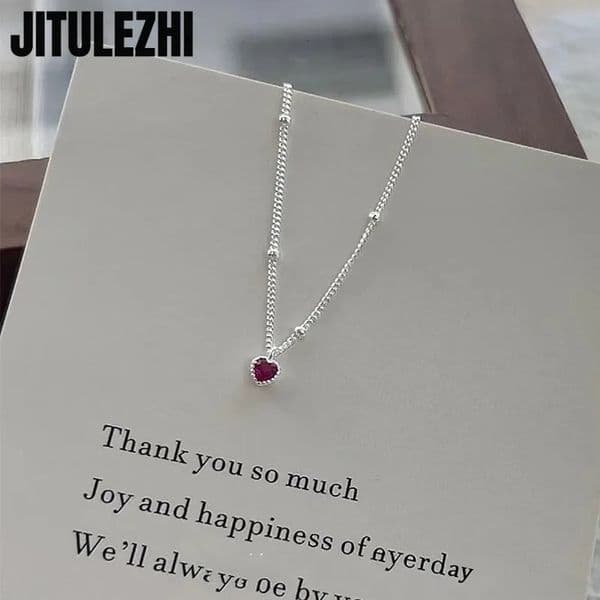 925 Sterling Silver Necklace Pendant For Women Jewelry Love Small Mini Red Heart Simple Shaped Collar 260428