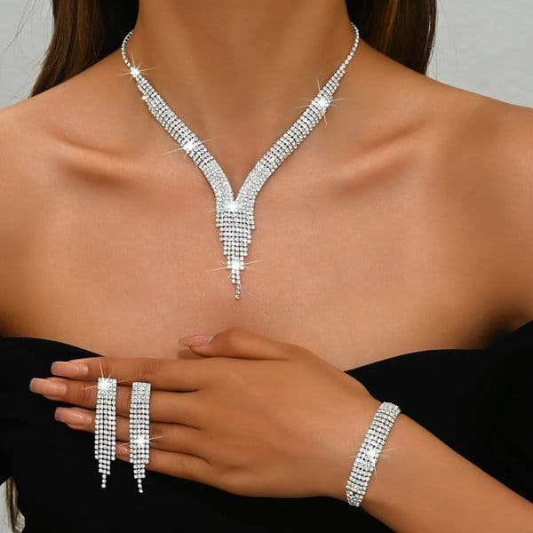 4PC Womens Fashion Geometric Tassel Necklace Earrings Bracelet Jewelry Set Suitable for Wedding Party Festival Gifts8538 260428