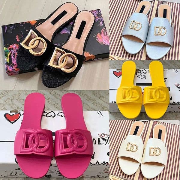Designer Sandals Women Interlocking Slides Rubber DG Slippers Ladies Flat Beach Jelly Script Blue black pink Summer Fall Outdoor Waterproof Luxury size35-42