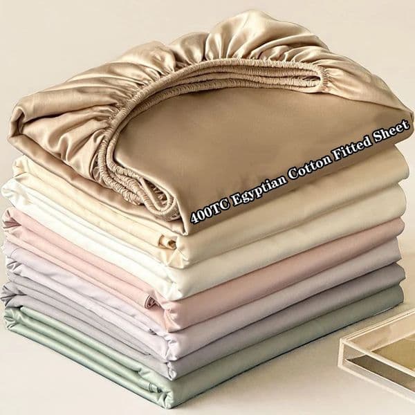 Soft Egyptian Cotton Fitted Bed Sheet with Elastic Bands 400TC Mattress Cover Non Slip Machine Washable 140160180200cm 260428
