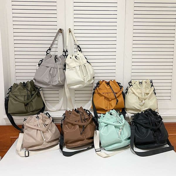 Drawstring Bucket High-End Shoulder Lightweight Nylon Handbag, Small Tote Bag, Cross-Border Trendy Versatile Crossbody Bag