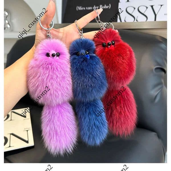 Cute Real Toys Fox Fur Keychain Pompom Plush Animal Childrens Toy Bag Pendant Jewelry Car Key Metal Girls Ring Trinket 260121