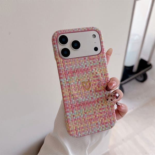 Heart Cutout Shockproof Protective Cover Woven Fabric Texture Magnetic iPhone Case for iPhone 17/16/15 Series