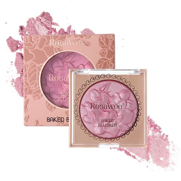 Rose Embossed Blush Highlighter Palette Pearlescent Shimmer Blusher Baked Powder High Gloss Peach Facial Cheek Rouge 260428
